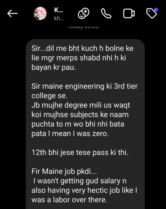Student got selected in ONGC! Sent heartfelt gratitude to the personal mentorship program.